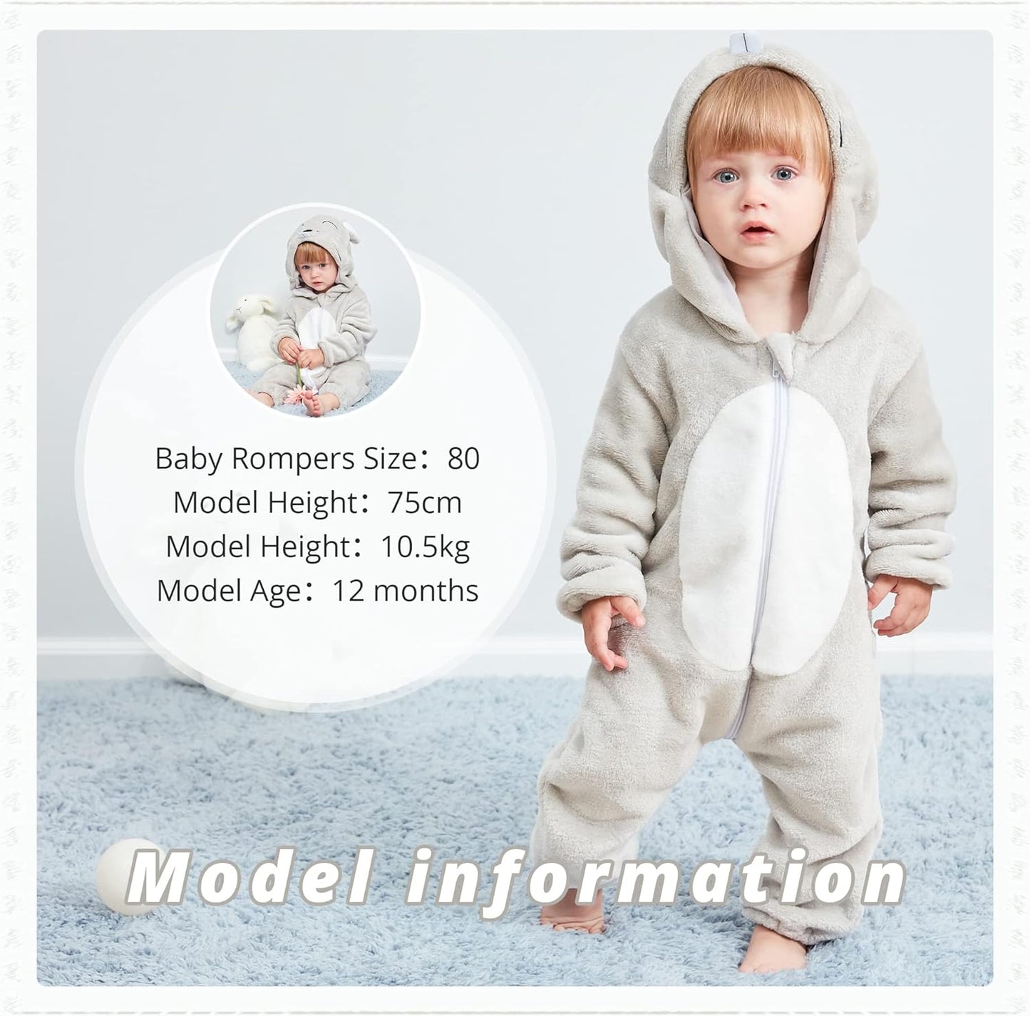 Unisex Baby Animal Costume Flannel Hooded Romper Cosplay Jumpsuit | Halloween, Winter Autumn Onesie, 0-5T, Machine Wash