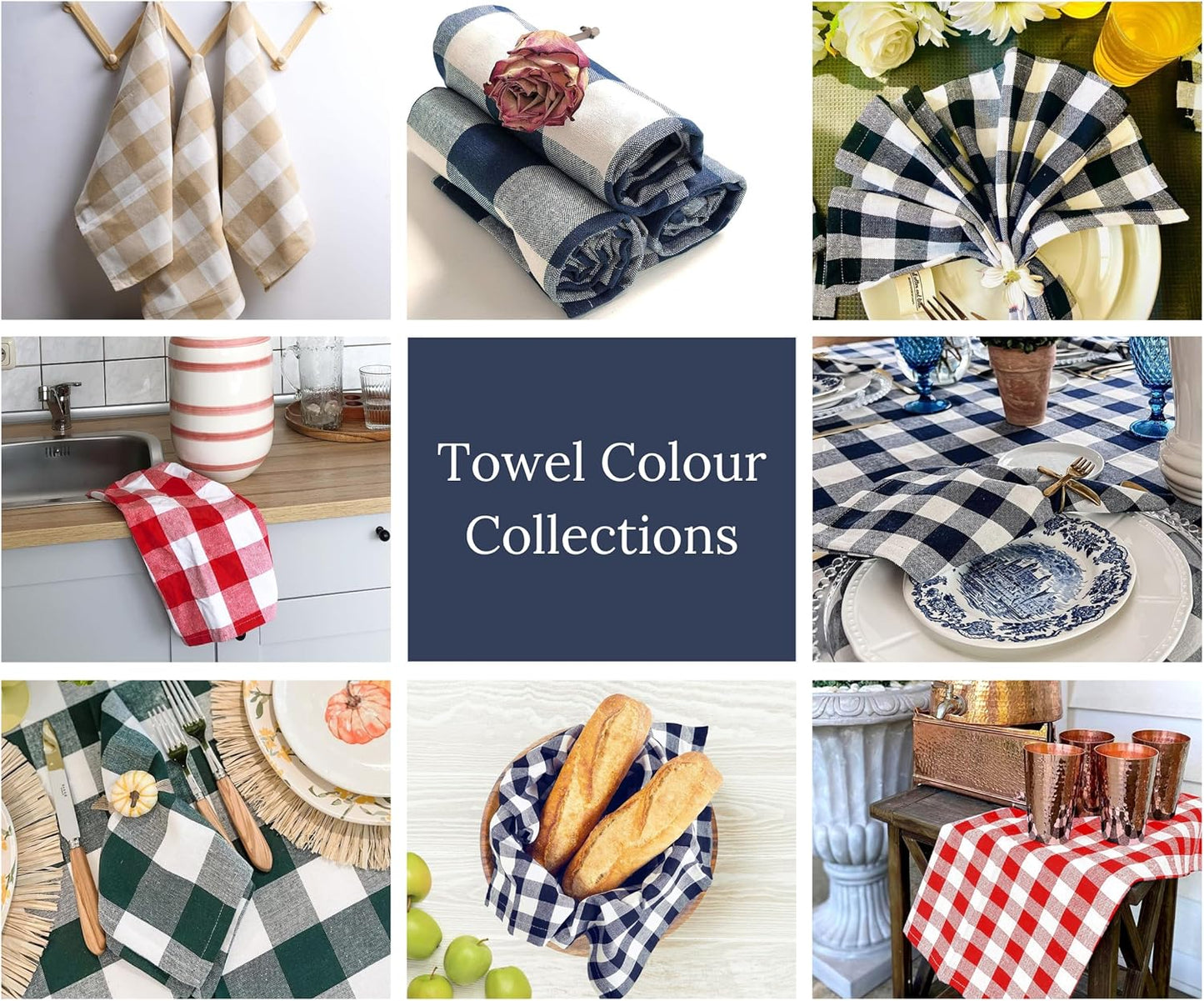 Blue Kitchen Towels, Set of 3, 100% Cotton Dish Towels, Navy Blue Checkered Towels, Buffalo Plaid Kitchen Dishcloths, Absorbent Tea Towels for Drying Dishes, Gingham Farmhouse Hand Towels, 18X28