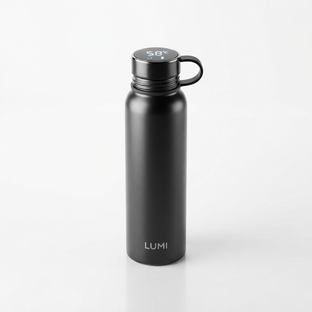 Smart water bottle with LED temperature display for hydration tracking