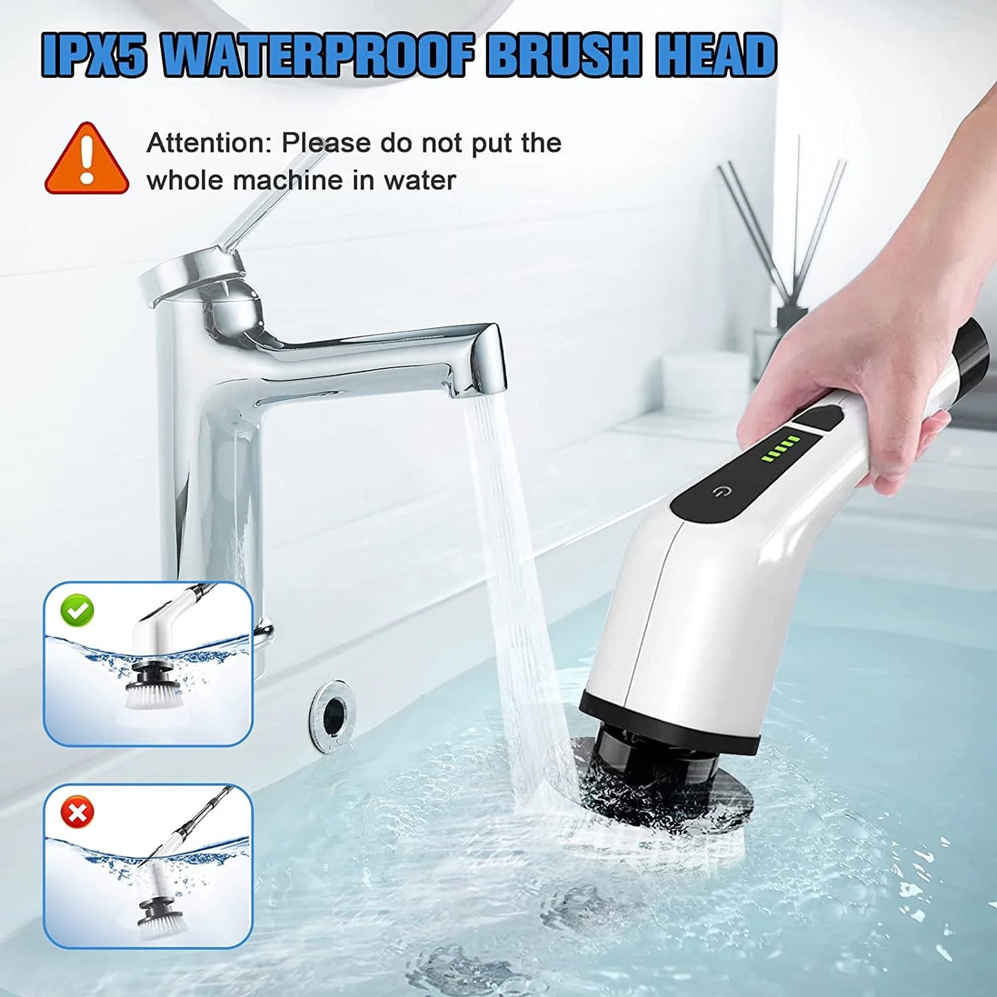 Electric Spin Scrubber, Cordless Bath Tub Power Scrubber with Long Handle & 7 Replaceable Heads, Detachable as Short Handle, Shower Cleaning Brush Household Tools for Bathroom & Tile Floor