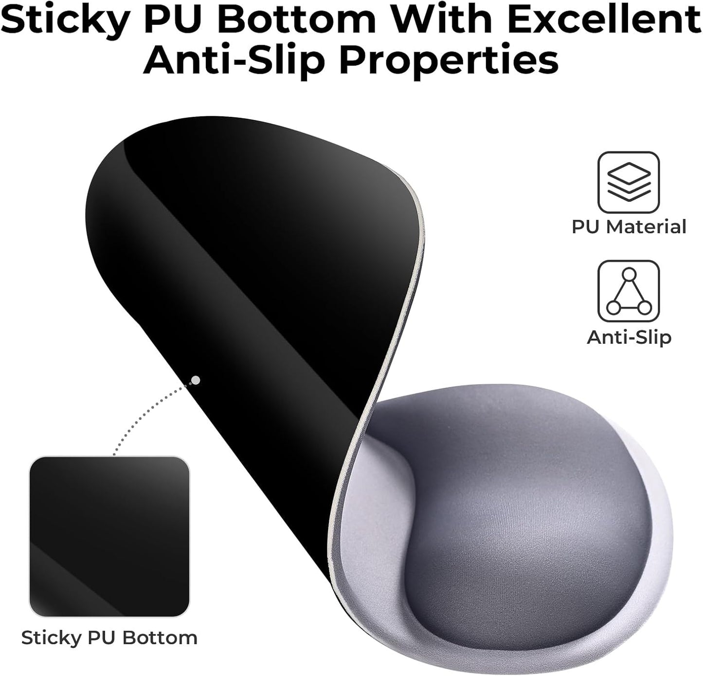 Ergonomic Mouse Pad with Gel Wrist Rest Support Middle Concave Design, Relieve Wrist Pain Mousepad, Non-Slip Base for Laptop, Computer, Office Desk Accessories, Carpal Tunnel Syndrome Grey