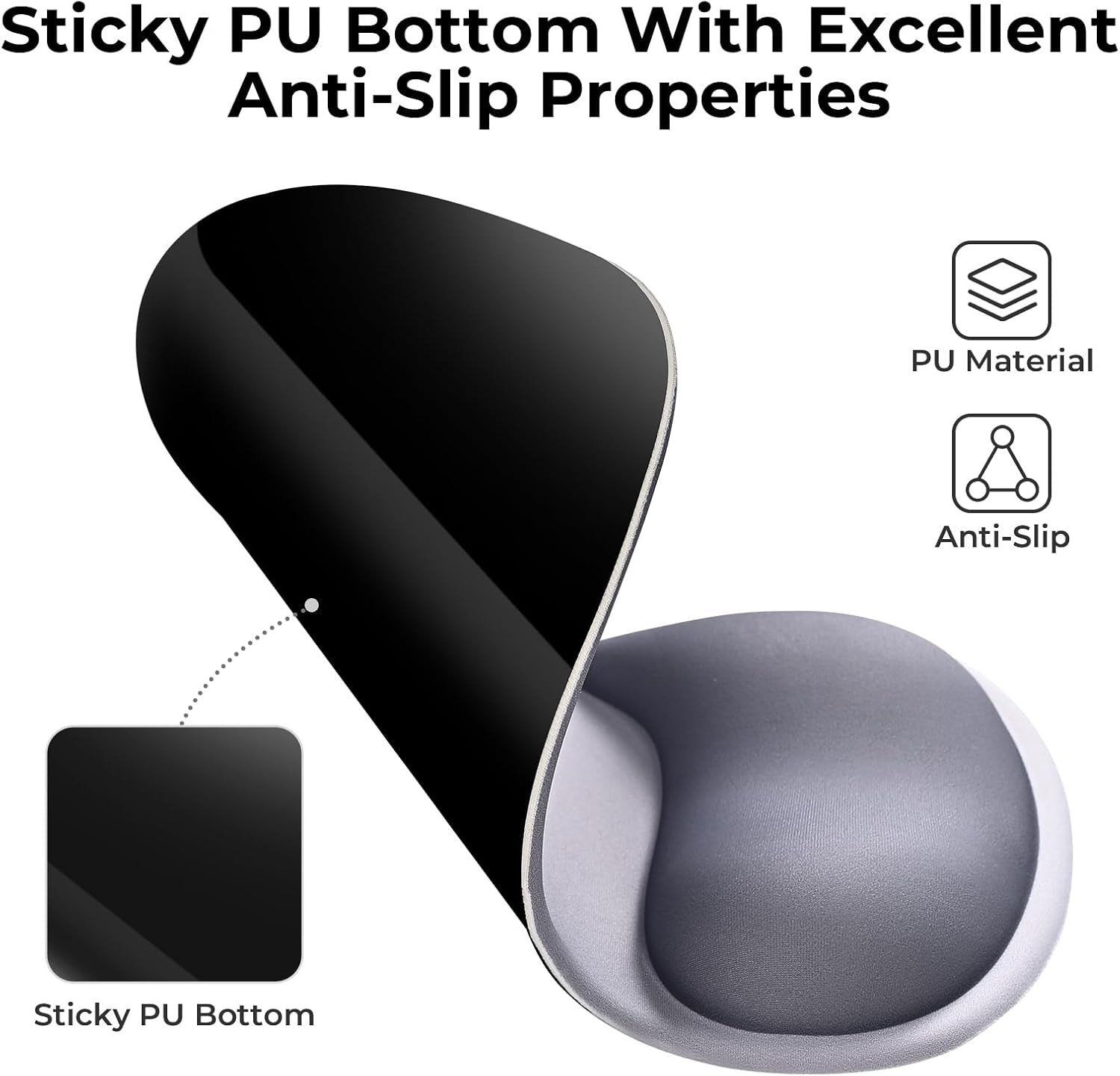 Ergonomic Mouse Pad with Gel Wrist Rest Support Middle Concave Design, Relieve Wrist Pain Mousepad, Non-Slip Base for Laptop, Computer, Office Desk Accessories, Carpal Tunnel Syndrome Grey