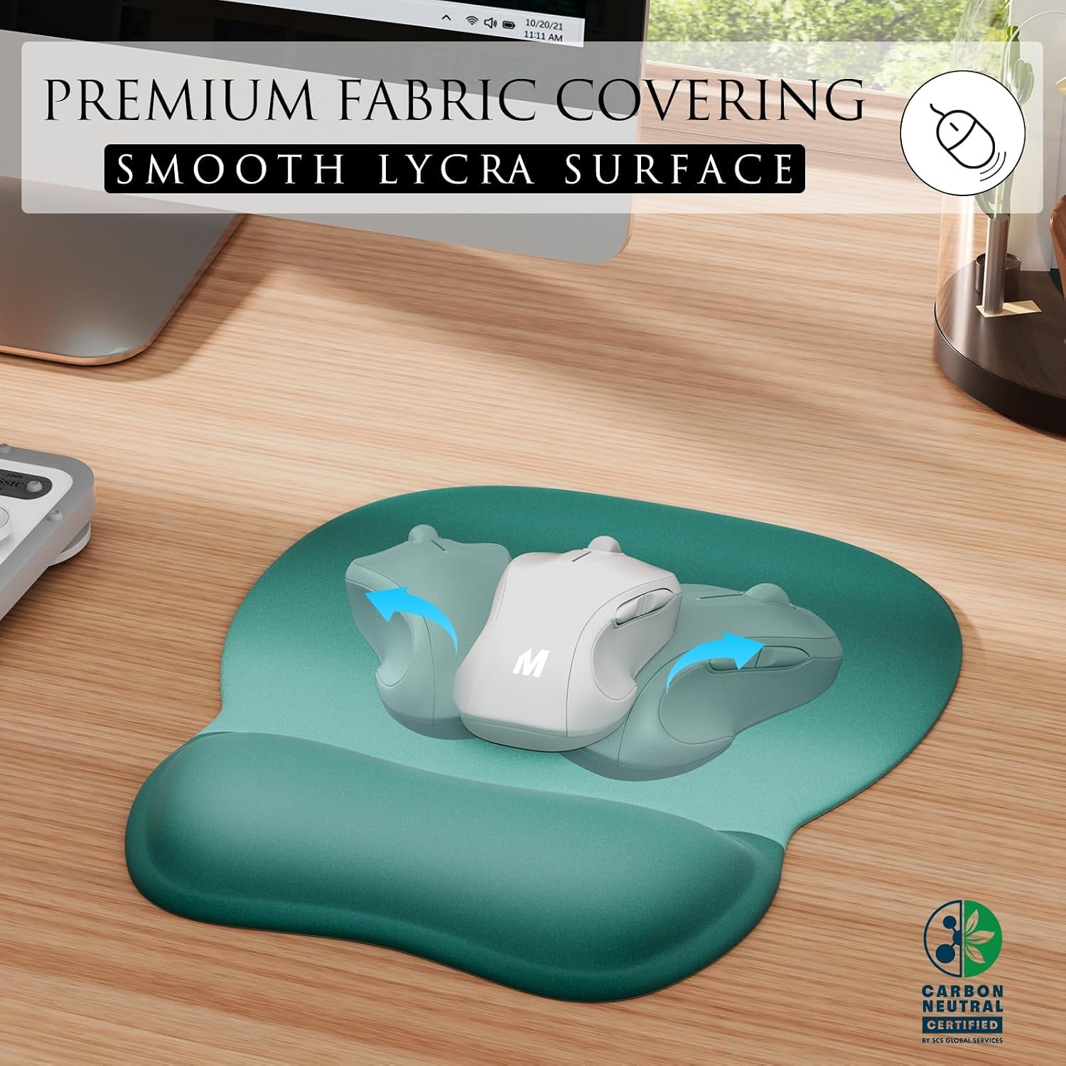 Ergonomic Mouse Pad with Gel Wrist Rest, 9.4 X 8.1 In, Green Gradient | Ergonomic Shape Design, Multiple Pattern Options, Gel Wrist Comfort, Smooth Lycra Surface, Non-Slip PU Base