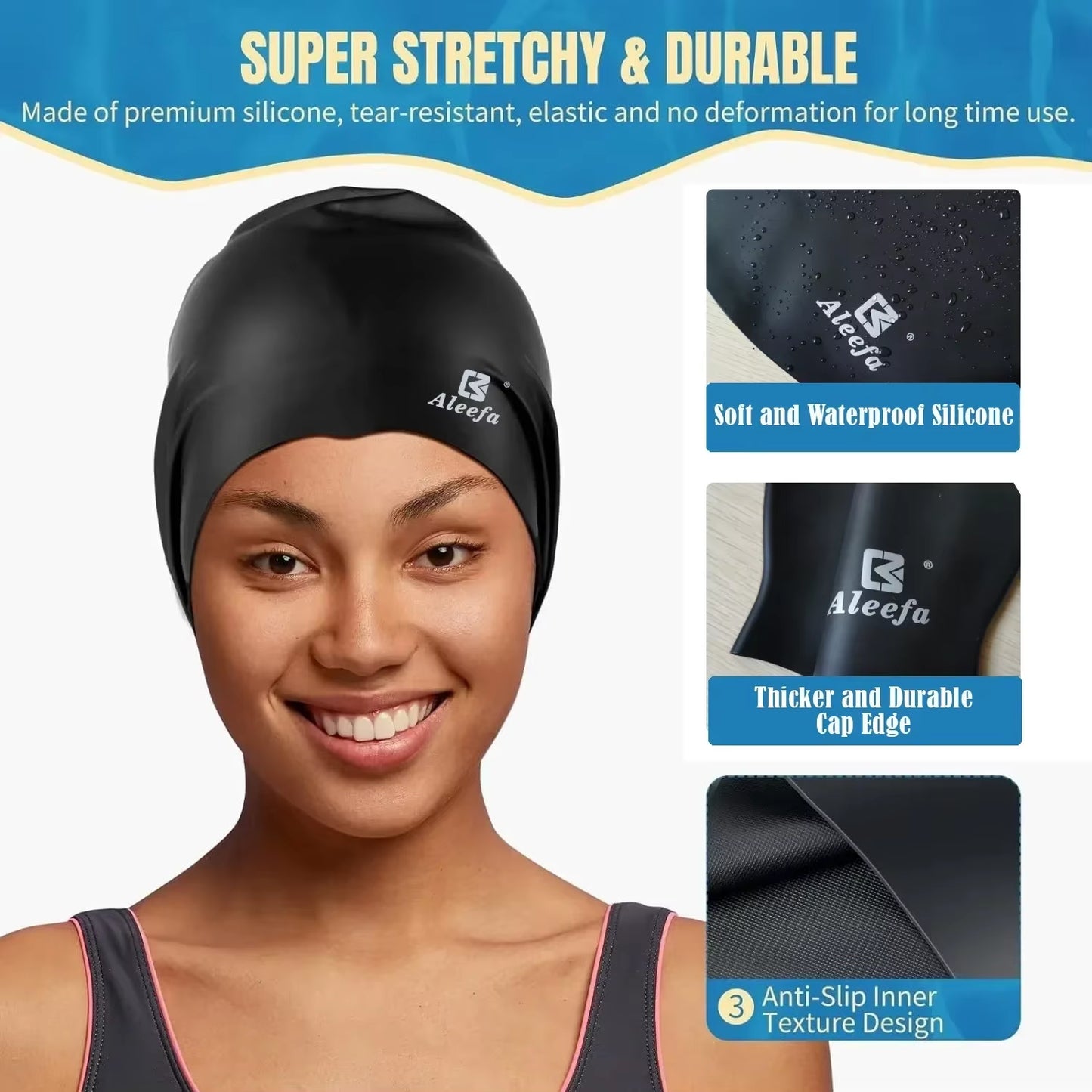 Extra Large Swim Cap for Women Long Hair Braids Dreadlocks, Silicone Bathing Swimming Caps, Weaves, Curls & Afros, Waterproof