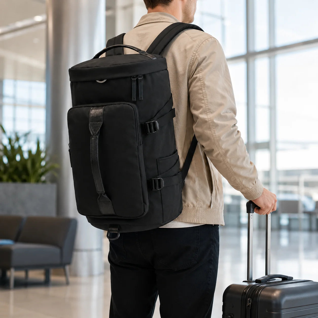 Overnight Bag Gym Travel Duffle Bag for Men and Women Weekender, Multifunctional, Black