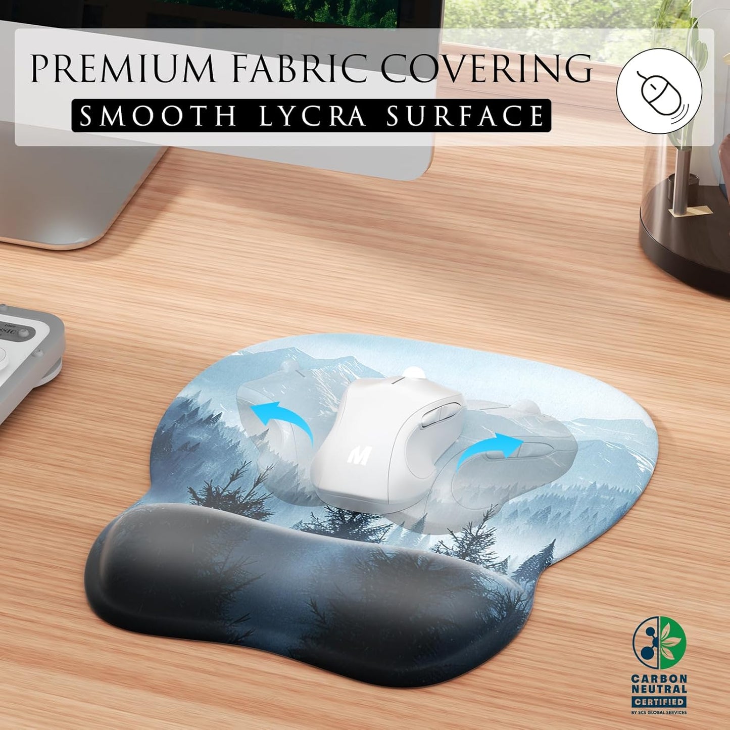 Ergonomic Mouse Pad with Gel Wrist Rest, 9.4 X 8.1 In, Cloud Forest | Ergonomic Shape Design, Multiple Pattern Options, Gel Wrist Comfort, Smooth Lycra Surface, Non-Slip PU Base