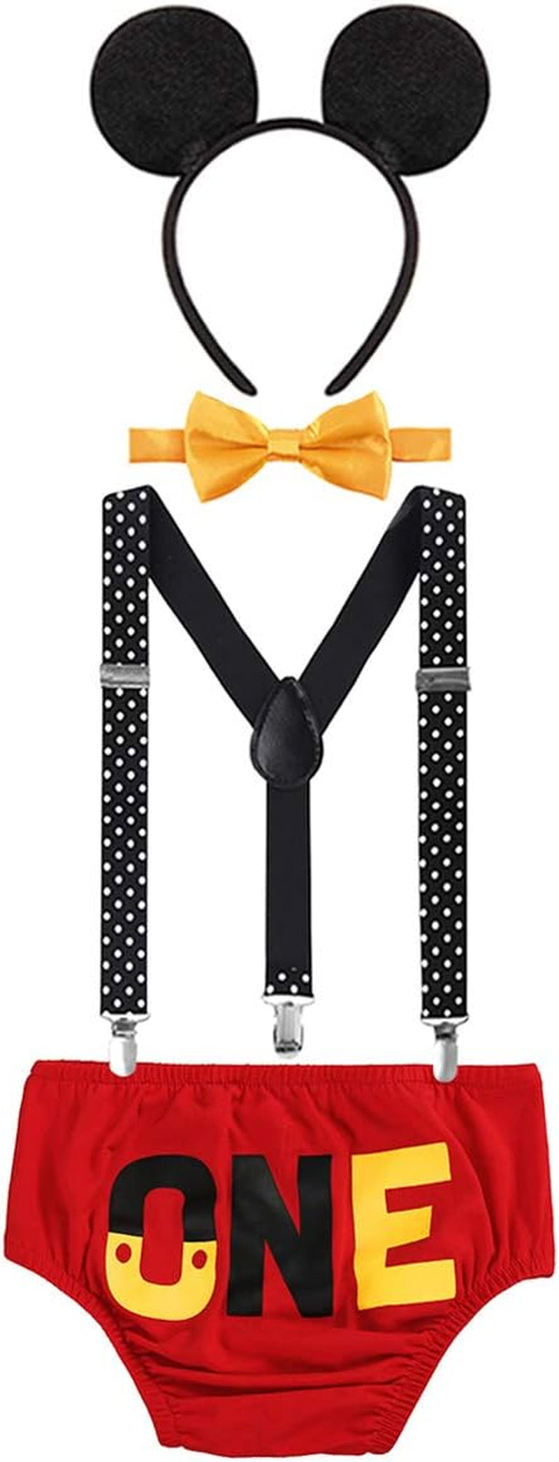 Baby Boys First Birthday 1St/2Nd/3Rd Cake Smash Outfits Y Back Suspenders Bloomers Bowtie Set Mouse Ear