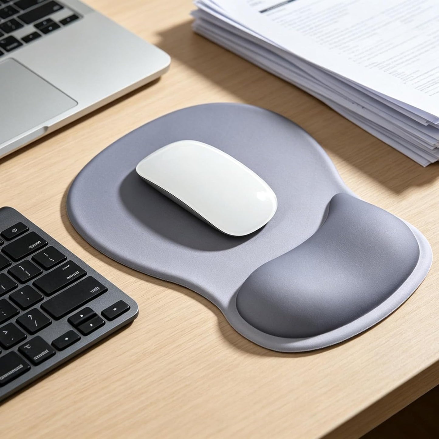 Ergonomic Mouse Pad with Gel Wrist Rest Support Middle Concave Design, Relieve Wrist Pain Mousepad, Non-Slip Base for Laptop, Computer, Office Desk Accessories, Carpal Tunnel Syndrome Grey
