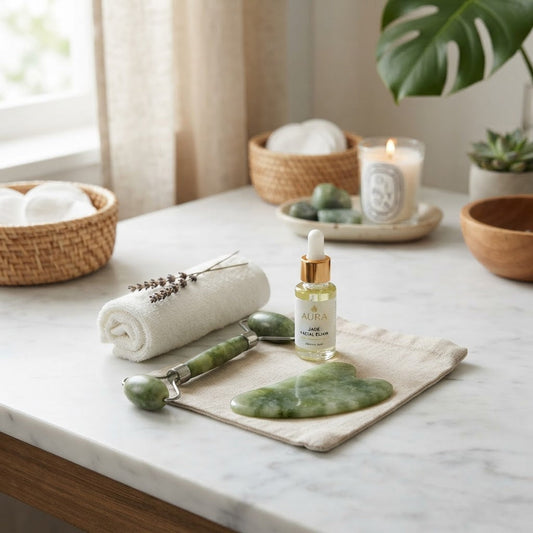 Jade Gua Sha facial massage tool set for skincare and lymphatic massage