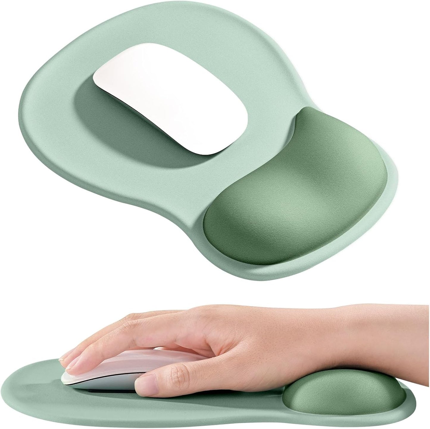 Ergonomic Mouse Pad with Gel Wrist Rest Support Middle Concave Design, Relieve Wrist Pain Mousepad, Non-Slip Base for Laptop, Office Desk Accessories, Carpal Tunnel Syndrome-Avocado Green