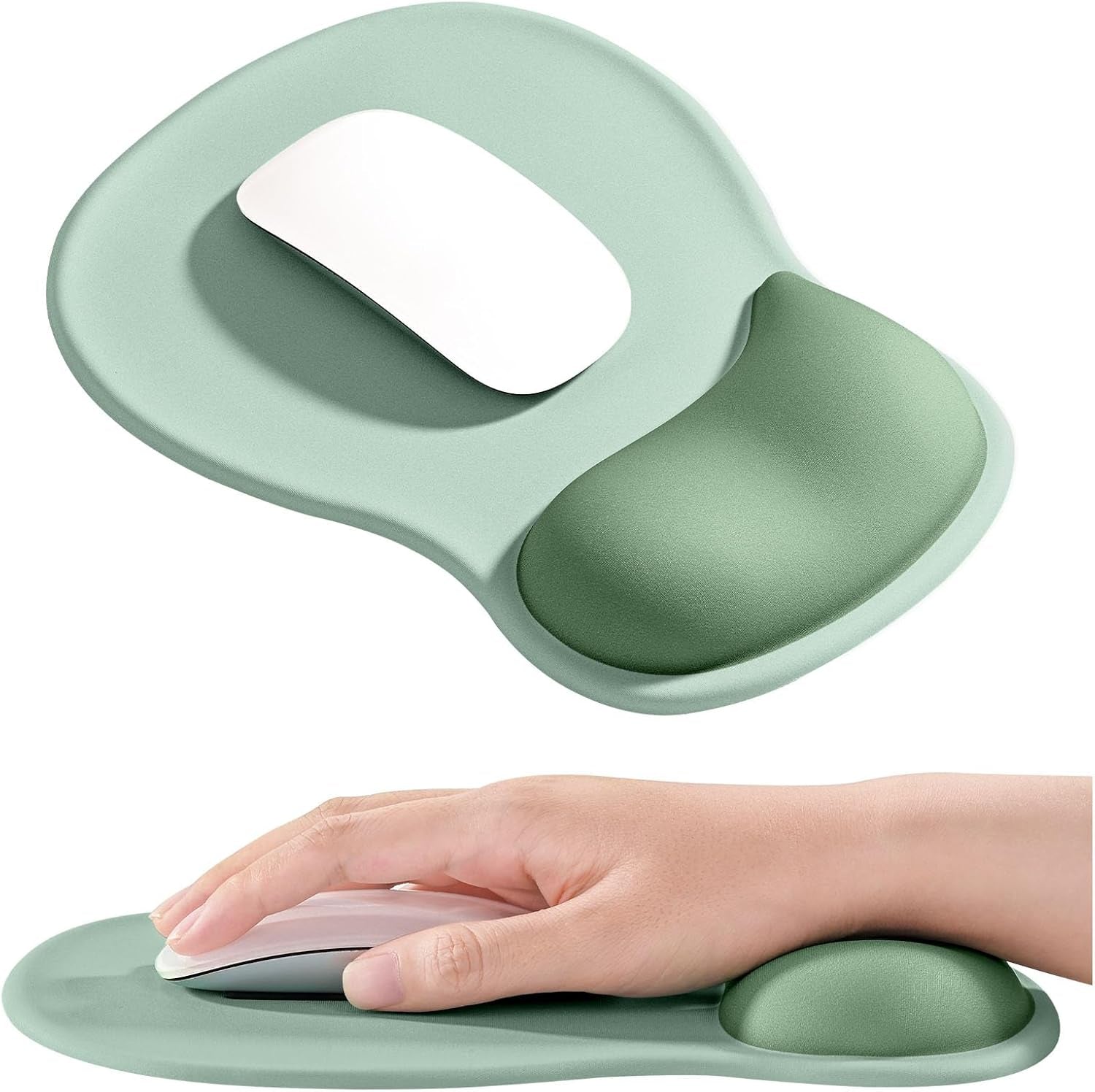 Ergonomic Mouse Pad with Gel Wrist Rest Support Middle Concave Design, Relieve Wrist Pain Mousepad, Non-Slip Base for Laptop, Office Desk Accessories, Carpal Tunnel Syndrome-Avocado Green