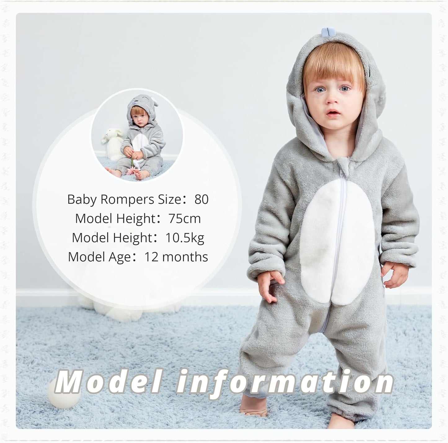 Unisex Baby Animal Costume Flannel Hooded Romper Cosplay Jumpsuit | Halloween, Winter Autumn Onesie, 0-5T, Machine Wash