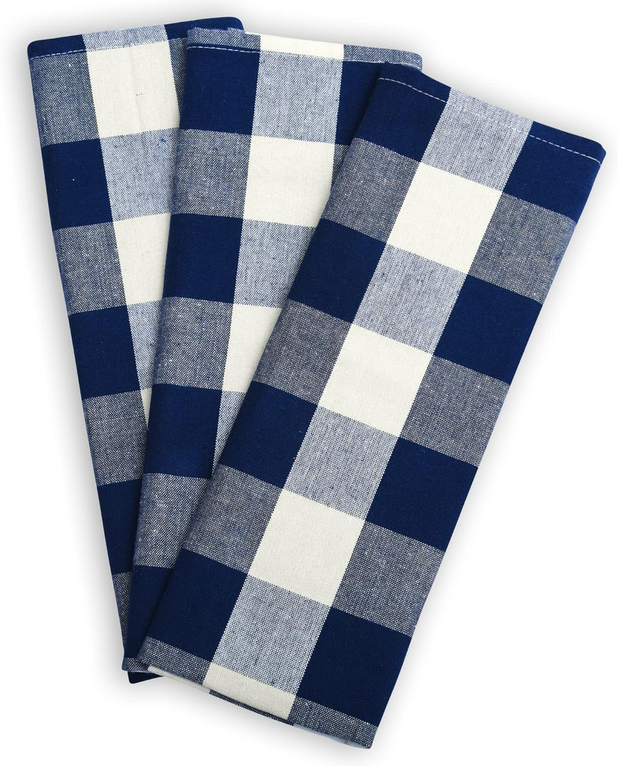 Blue Kitchen Towels, Set of 3, 100% Cotton Dish Towels, Navy Blue Checkered Towels, Buffalo Plaid Kitchen Dishcloths, Absorbent Tea Towels for Drying Dishes, Gingham Farmhouse Hand Towels, 18X28