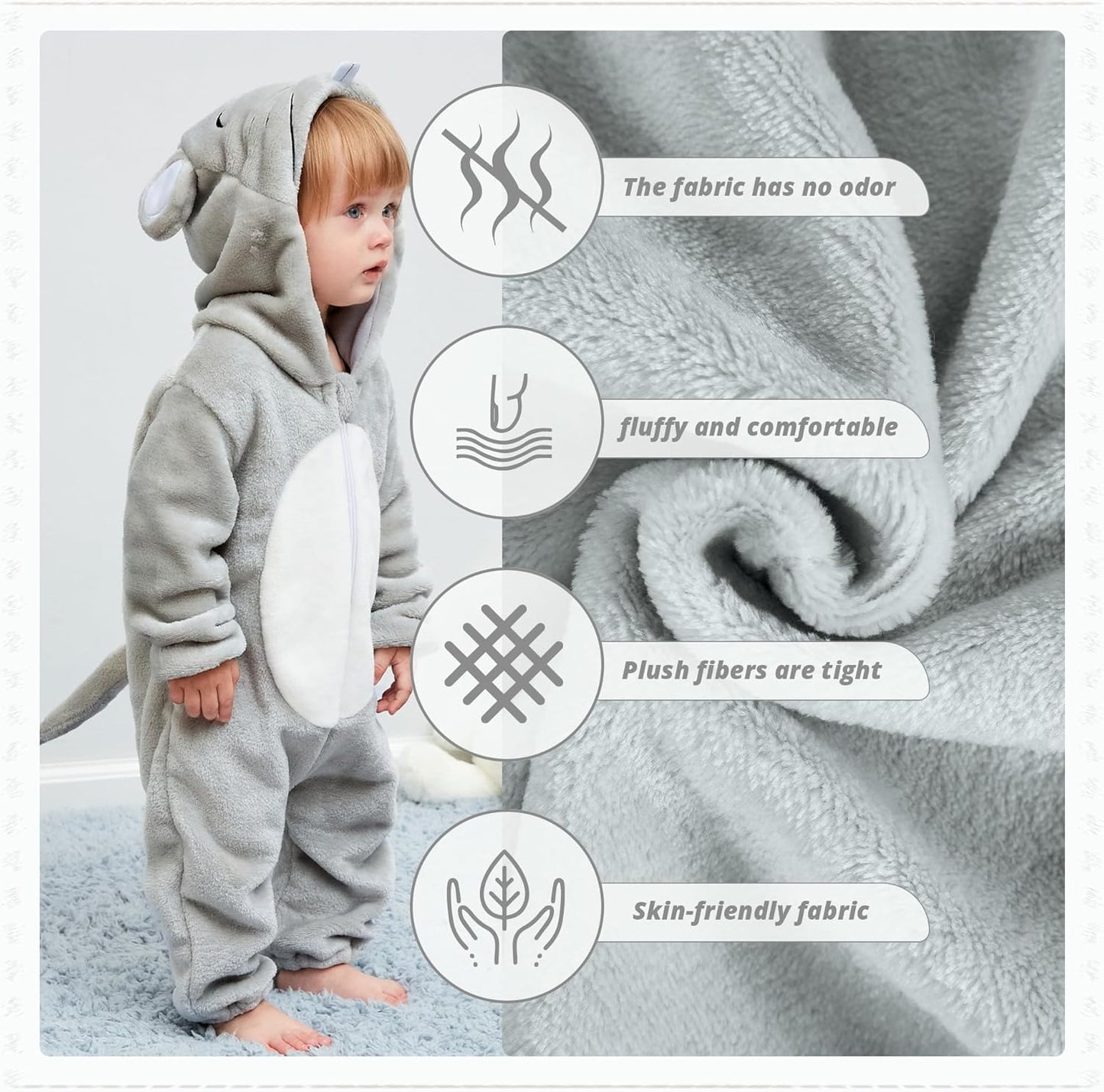 Unisex Baby Animal Costume Flannel Hooded Romper Cosplay Jumpsuit | Halloween, Winter Autumn Onesie, 0-5T, Machine Wash