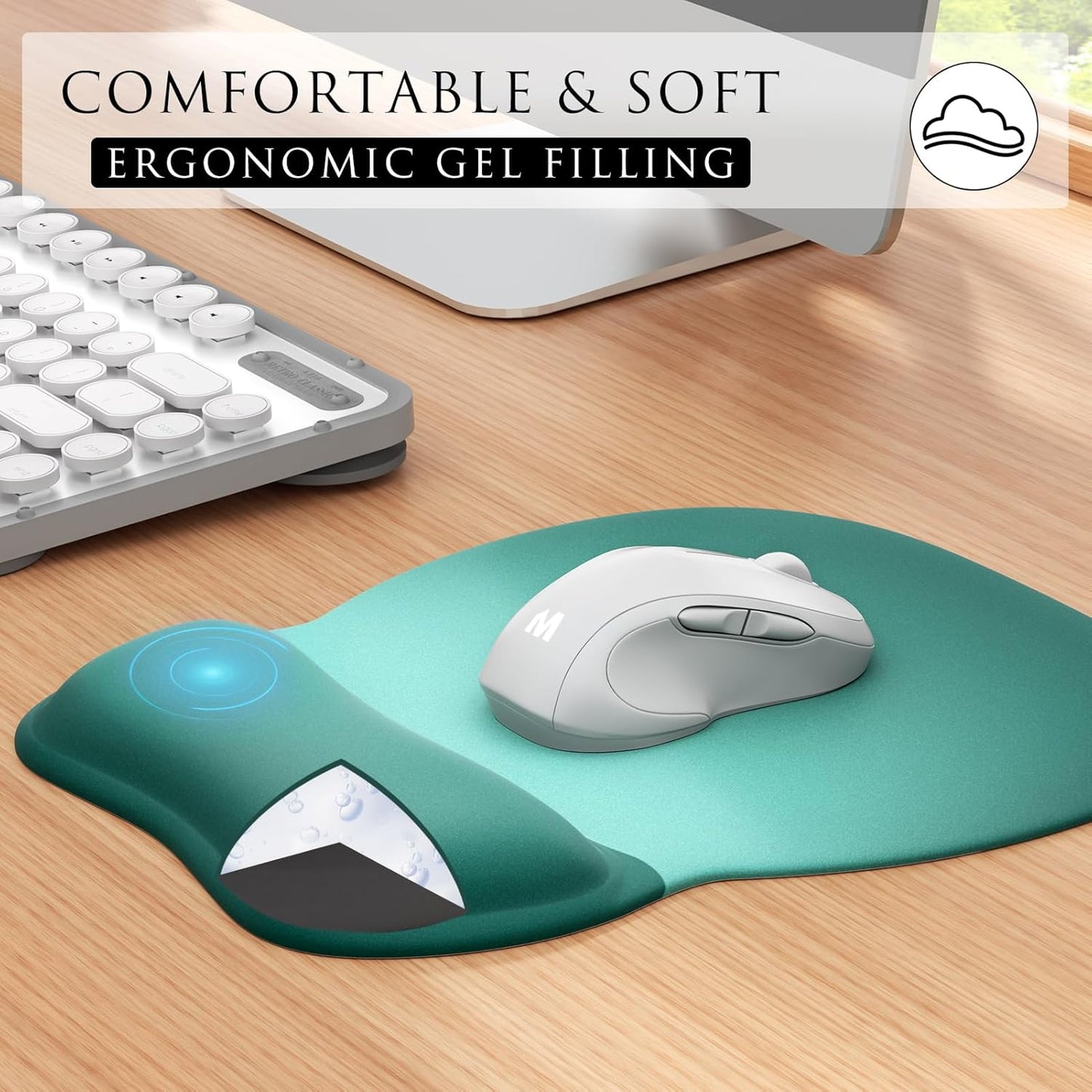 Ergonomic Mouse Pad with Gel Wrist Rest, 9.4 X 8.1 In, Green Gradient | Ergonomic Shape Design, Multiple Pattern Options, Gel Wrist Comfort, Smooth Lycra Surface, Non-Slip PU Base