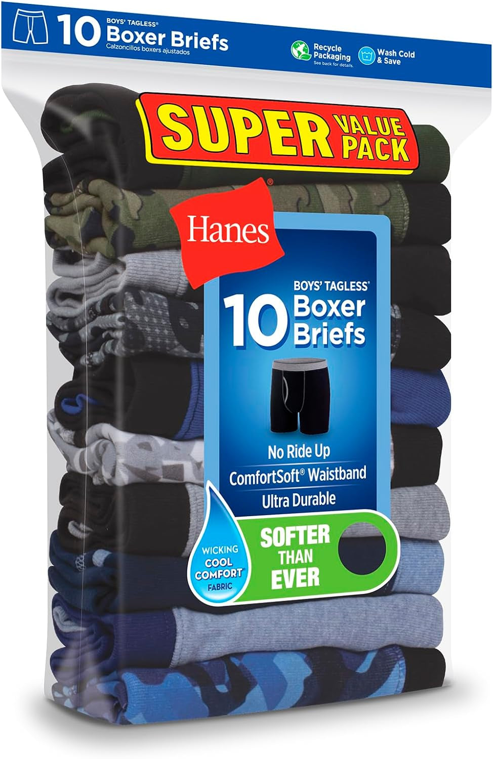 Boys' Underwear Boxer Briefs or Briefs Pack, 8 or 12 Pack, Cotton Stretch Underwear for Boys & Toddler Boys