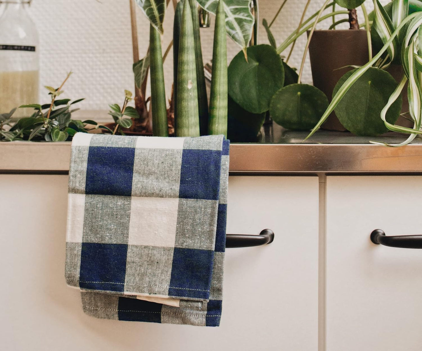 Blue Kitchen Towels, Set of 3, 100% Cotton Dish Towels, Navy Blue Checkered Towels, Buffalo Plaid Kitchen Dishcloths, Absorbent Tea Towels for Drying Dishes, Gingham Farmhouse Hand Towels, 18X28