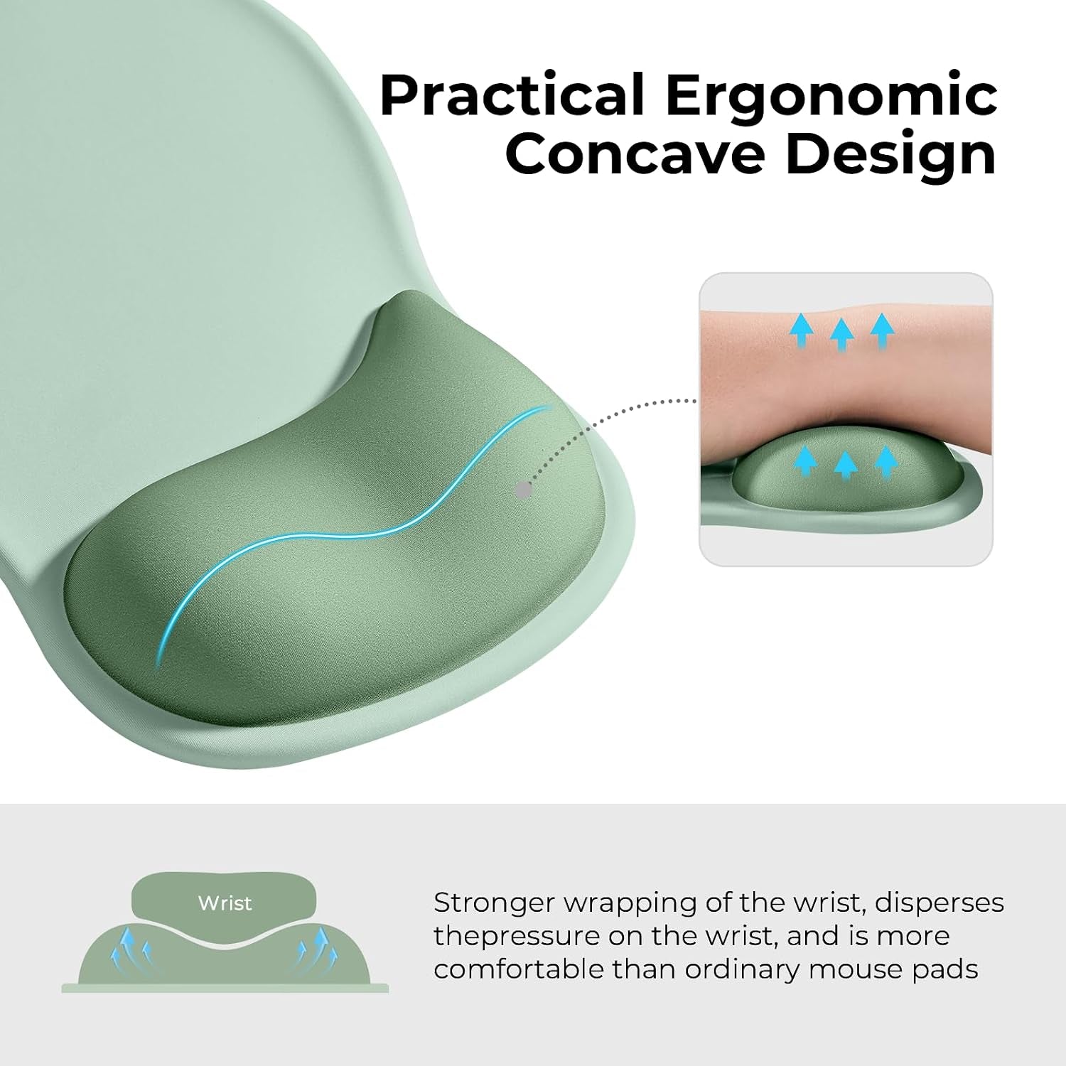 Ergonomic Mouse Pad with Gel Wrist Rest Support Middle Concave Design, Relieve Wrist Pain Mousepad, Non-Slip Base for Laptop, Office Desk Accessories, Carpal Tunnel Syndrome-Avocado Green