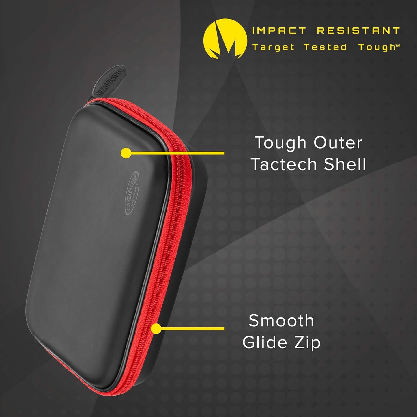 Sentinel 6 Dart Case, Holds Extra Accessories, Tips, Shafts and Flights, Compatible with Steel and Soft Tip Darts, Impact & Water Resistant Tactech Shell, Red Zipper