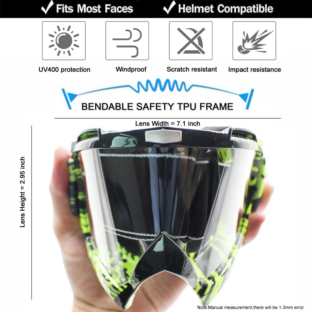 Motocross Dirt Bike Motorcycle Goggles for Youth and Adult | UV400 Windproof Dustproof,Offroad ATV MX General Riding Goggles,With Adjustable Strap