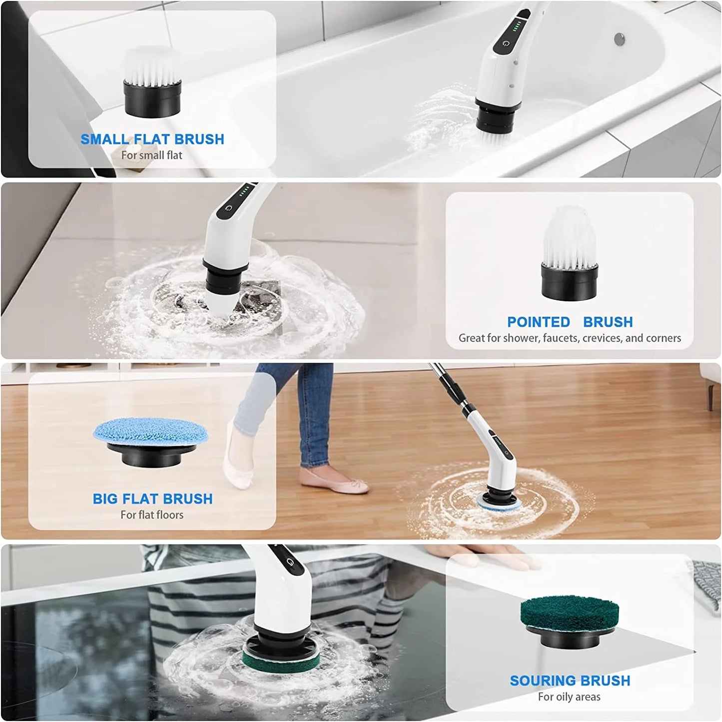 Electric Spin Scrubber, Cordless Bath Tub Power Scrubber with Long Handle & 7 Replaceable Heads, Detachable as Short Handle, Shower Cleaning Brush Household Tools for Bathroom & Tile Floor