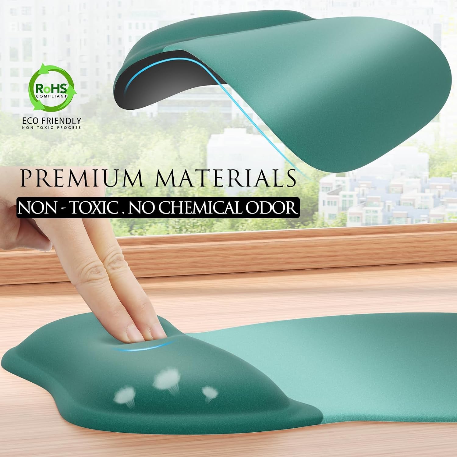 Ergonomic Mouse Pad with Gel Wrist Rest, 9.4 X 8.1 In, Green Gradient | Ergonomic Shape Design, Multiple Pattern Options, Gel Wrist Comfort, Smooth Lycra Surface, Non-Slip PU Base