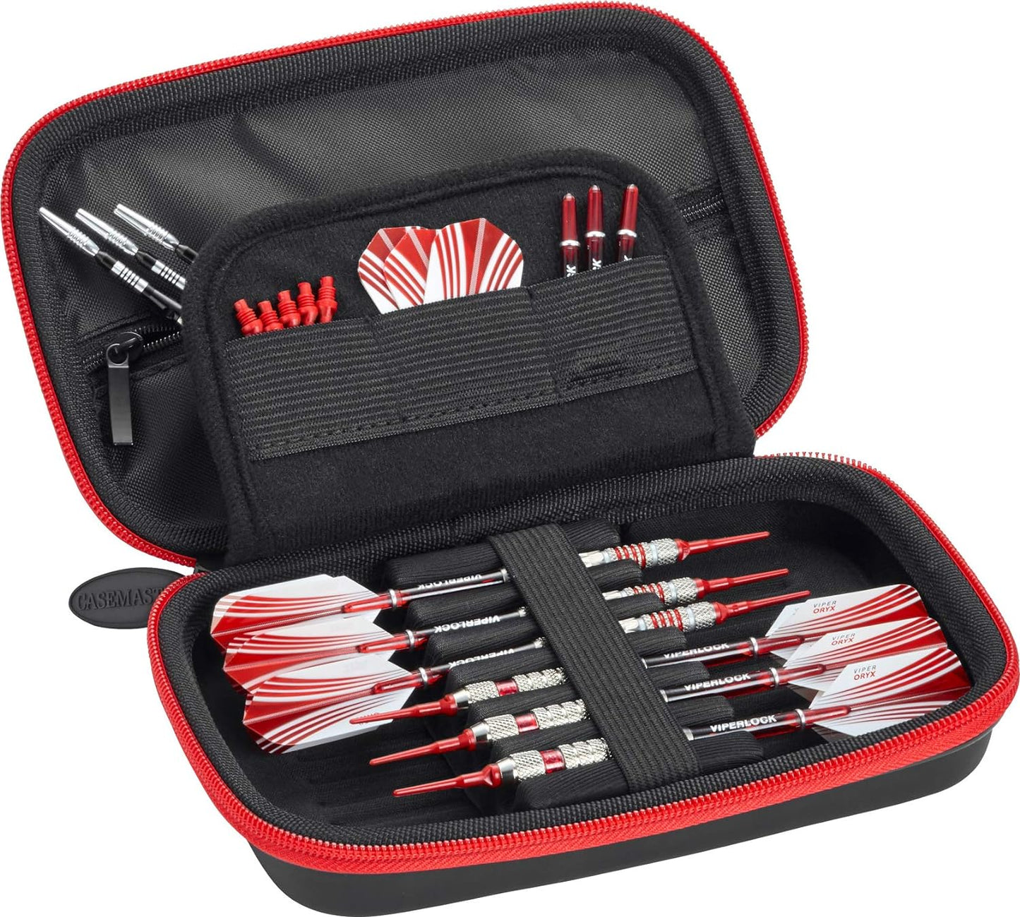 Sentinel 6 Dart Case, Holds Extra Accessories, Tips, Shafts and Flights, Compatible with Steel and Soft Tip Darts, Impact & Water Resistant Tactech Shell, Red Zipper
