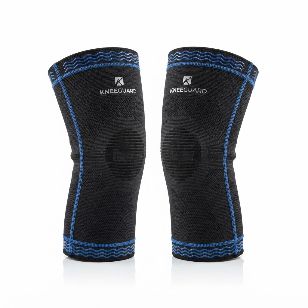 Pair of compression knee sleeves for gym, running and sports support