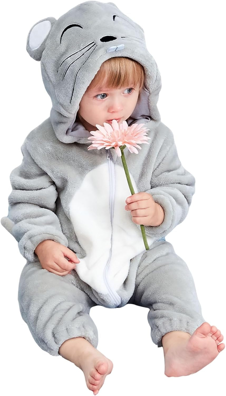 Unisex Baby Animal Costume Flannel Hooded Romper Cosplay Jumpsuit | Halloween, Winter Autumn Onesie, 0-5T, Machine Wash