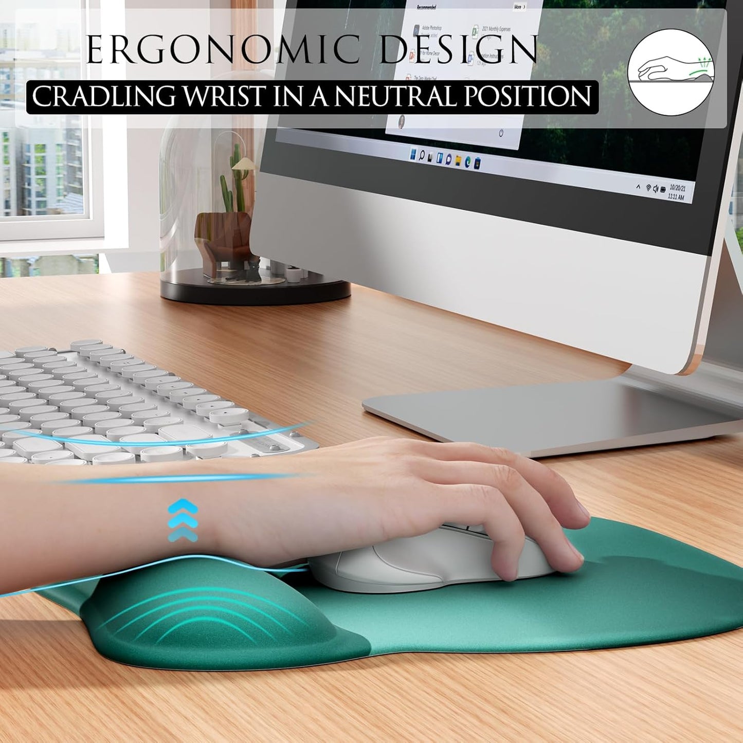 Ergonomic Mouse Pad with Gel Wrist Rest, 9.4 X 8.1 In, Green Gradient | Ergonomic Shape Design, Multiple Pattern Options, Gel Wrist Comfort, Smooth Lycra Surface, Non-Slip PU Base
