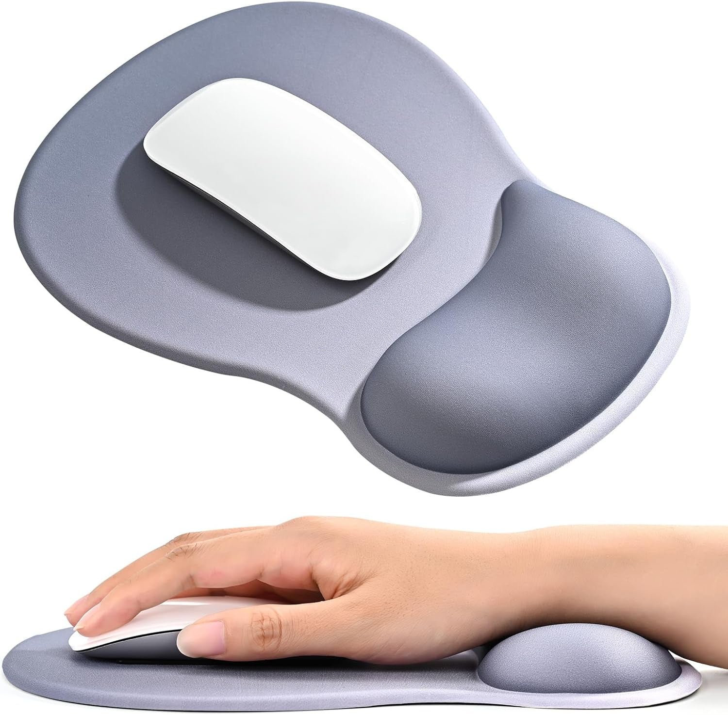 Ergonomic Mouse Pad with Gel Wrist Rest Support Middle Concave Design, Relieve Wrist Pain Mousepad, Non-Slip Base for Laptop, Computer, Office Desk Accessories, Carpal Tunnel Syndrome Grey