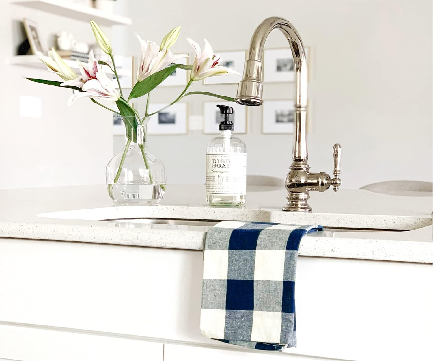 Blue Kitchen Towels, Set of 3, 100% Cotton Dish Towels, Navy Blue Checkered Towels, Buffalo Plaid Kitchen Dishcloths, Absorbent Tea Towels for Drying Dishes, Gingham Farmhouse Hand Towels, 18X28