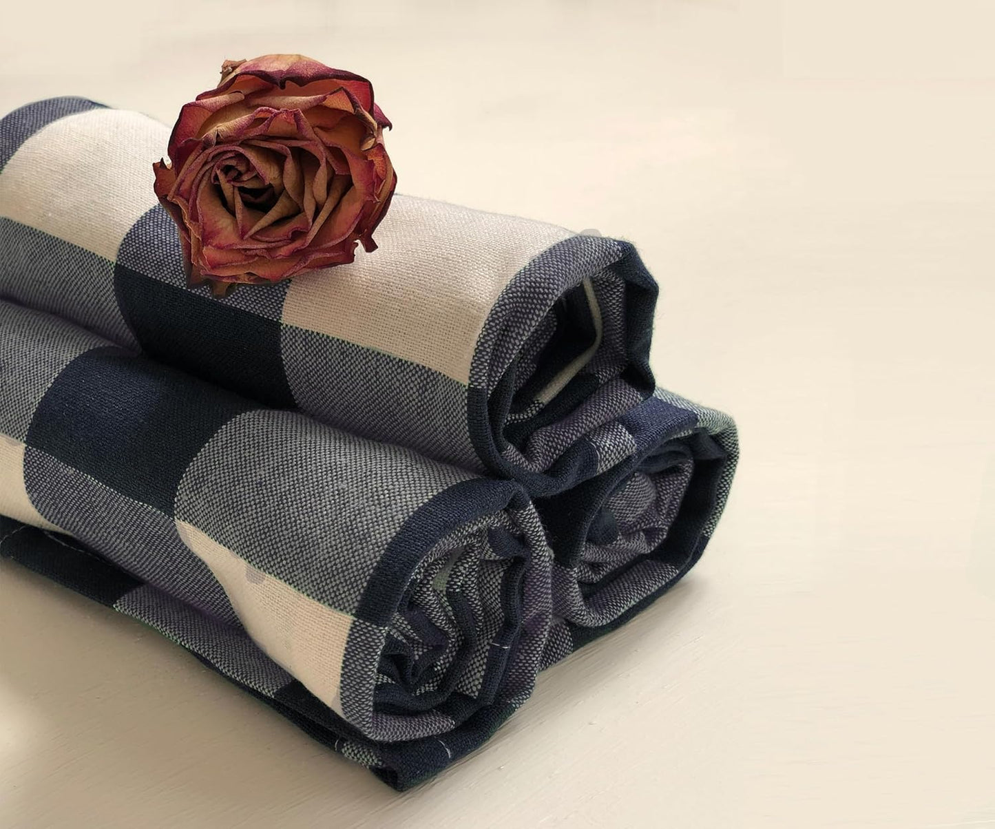 Blue Kitchen Towels, Set of 3, 100% Cotton Dish Towels, Navy Blue Checkered Towels, Buffalo Plaid Kitchen Dishcloths, Absorbent Tea Towels for Drying Dishes, Gingham Farmhouse Hand Towels, 18X28