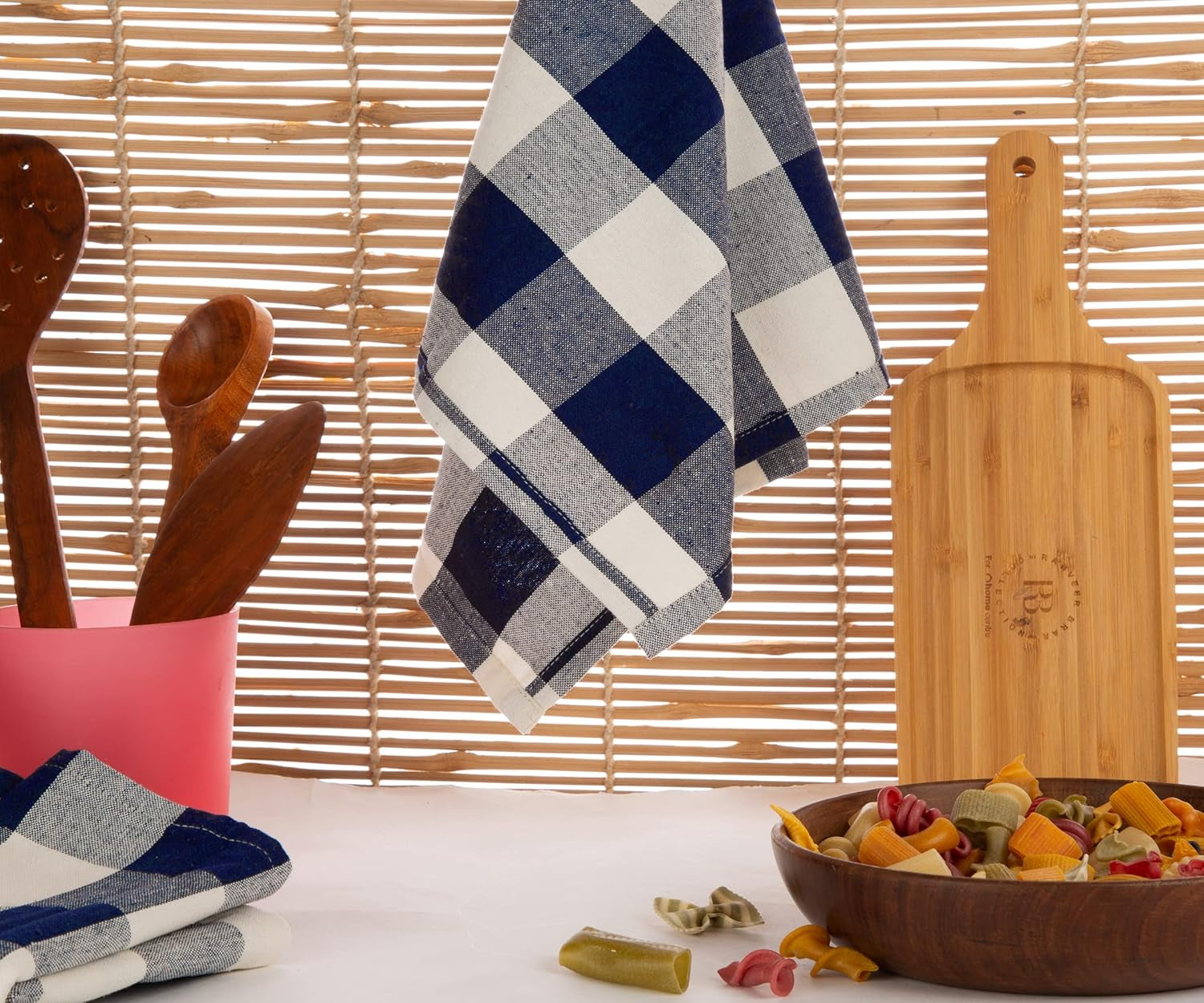 Blue Kitchen Towels, Set of 3, 100% Cotton Dish Towels, Navy Blue Checkered Towels, Buffalo Plaid Kitchen Dishcloths, Absorbent Tea Towels for Drying Dishes, Gingham Farmhouse Hand Towels, 18X28