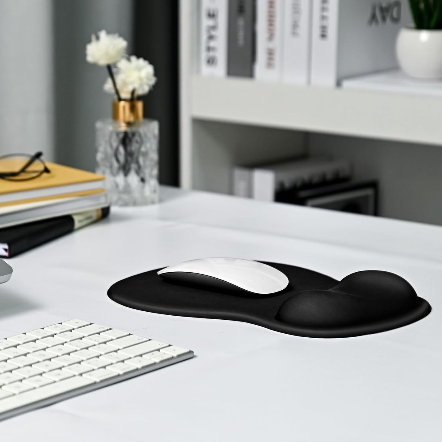 Ergonomic Mouse Pad with Gel Wrist Rest Support, Middle Concave Design for Natural Wrist Alignment, Non-Slip Base Mousepad for Laptop, Computer, Office Desk Accessories, Carpal Tunnel Syndrome