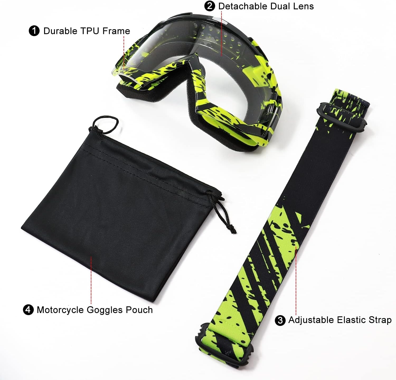 Motocross Dirt Bike Motorcycle Goggles for Youth and Adult | UV400 Windproof Dustproof,Offroad ATV MX General Riding Goggles,With Adjustable Strap