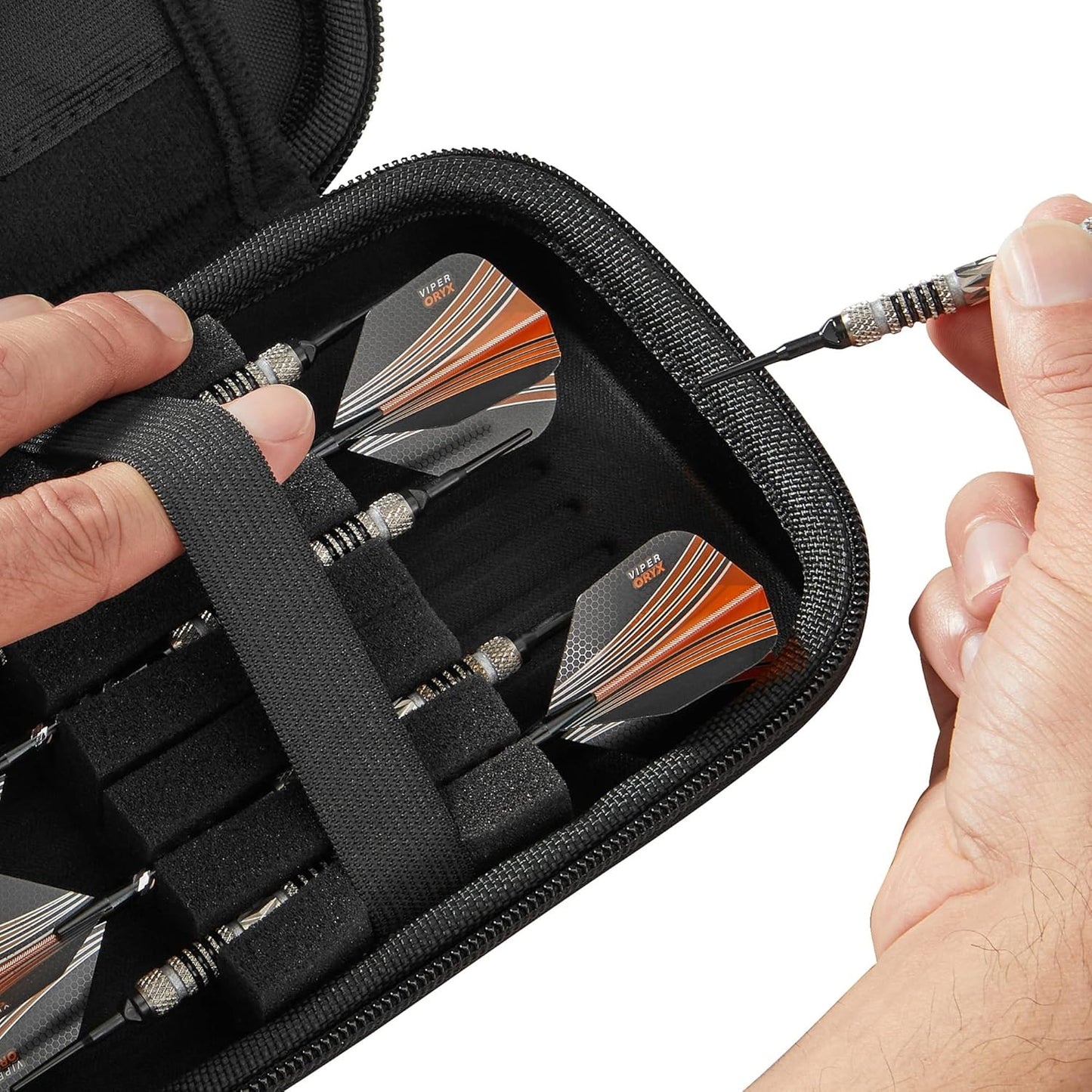 Sentinel 6 Dart Case, Holds Extra Accessories, Tips, Shafts and Flights, Compatible with Steel and Soft Tip Darts, Impact & Water Resistant Tactech Shell, Red Zipper