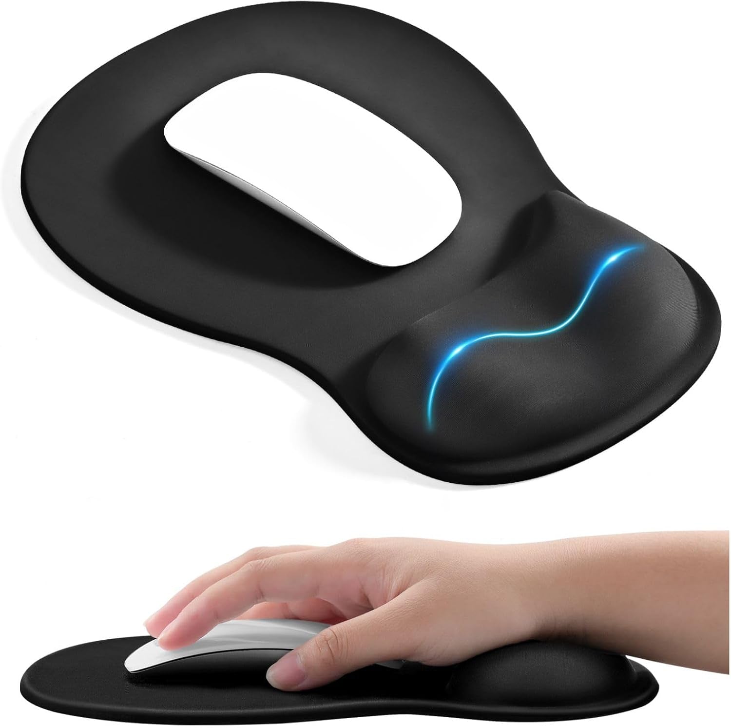 Ergonomic Mouse Pad with Gel Wrist Rest Support, Middle Concave Design for Natural Wrist Alignment, Non-Slip Base Mousepad for Laptop, Computer, Office Desk Accessories, Carpal Tunnel Syndrome