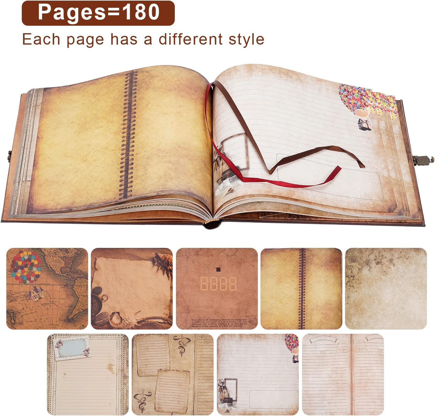 Our Adventure Book Scrapbook 180 Pages Photo Album, DIY Handmade Memory Travel Diary Photo Book Journal Scrapbook,Embossed Letter Leather Cover for Anniversary,Wedding