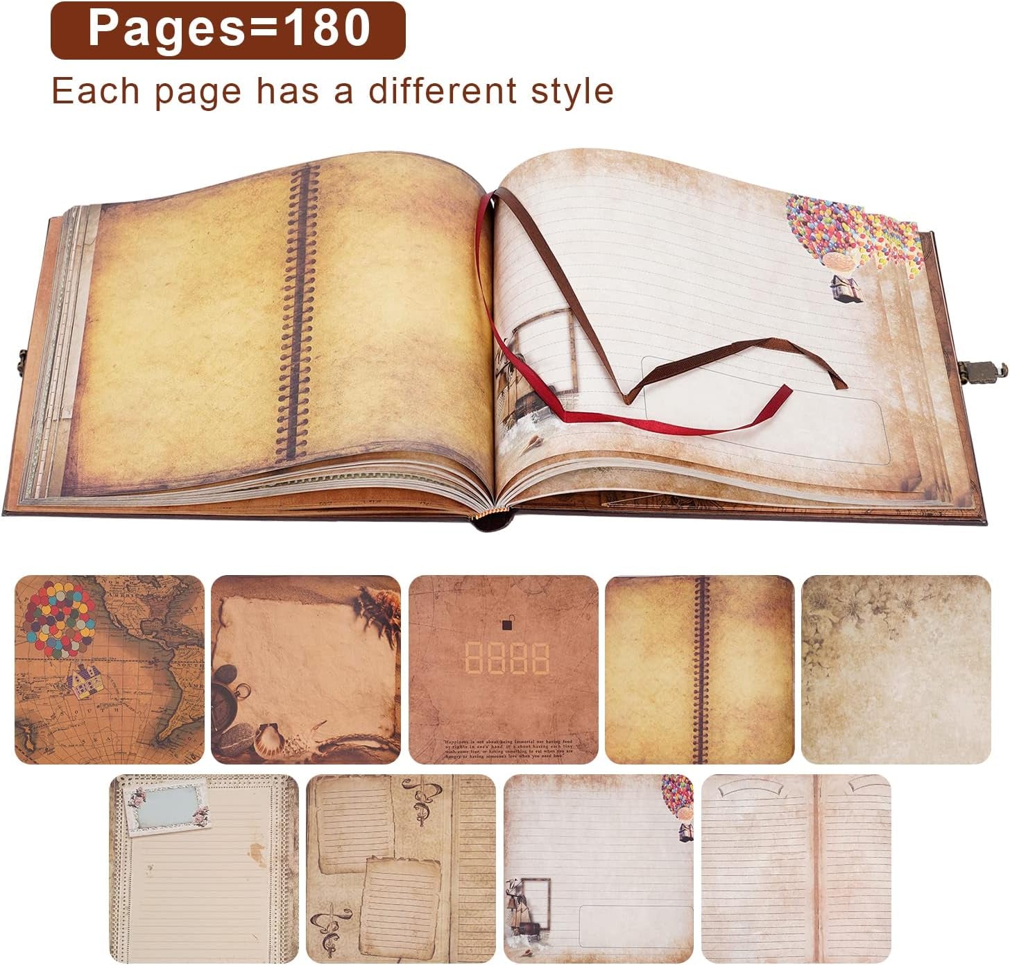 Our Adventure Book Scrapbook 180 Pages Photo Album, DIY Handmade Memory Travel Diary Photo Book Journal Scrapbook,Embossed Letter Leather Cover for Anniversary,Wedding